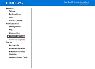 Reset Linksys Extender via Web Interface